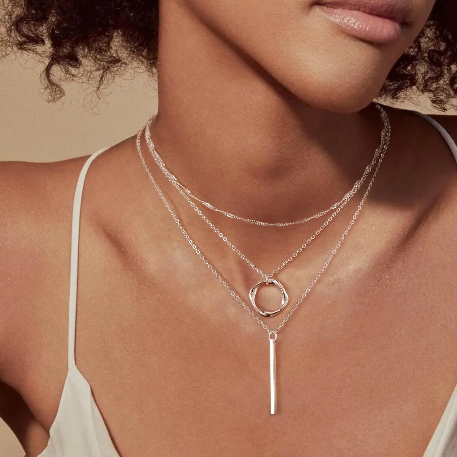 Dainty Layered Silver Pendant Necklaces