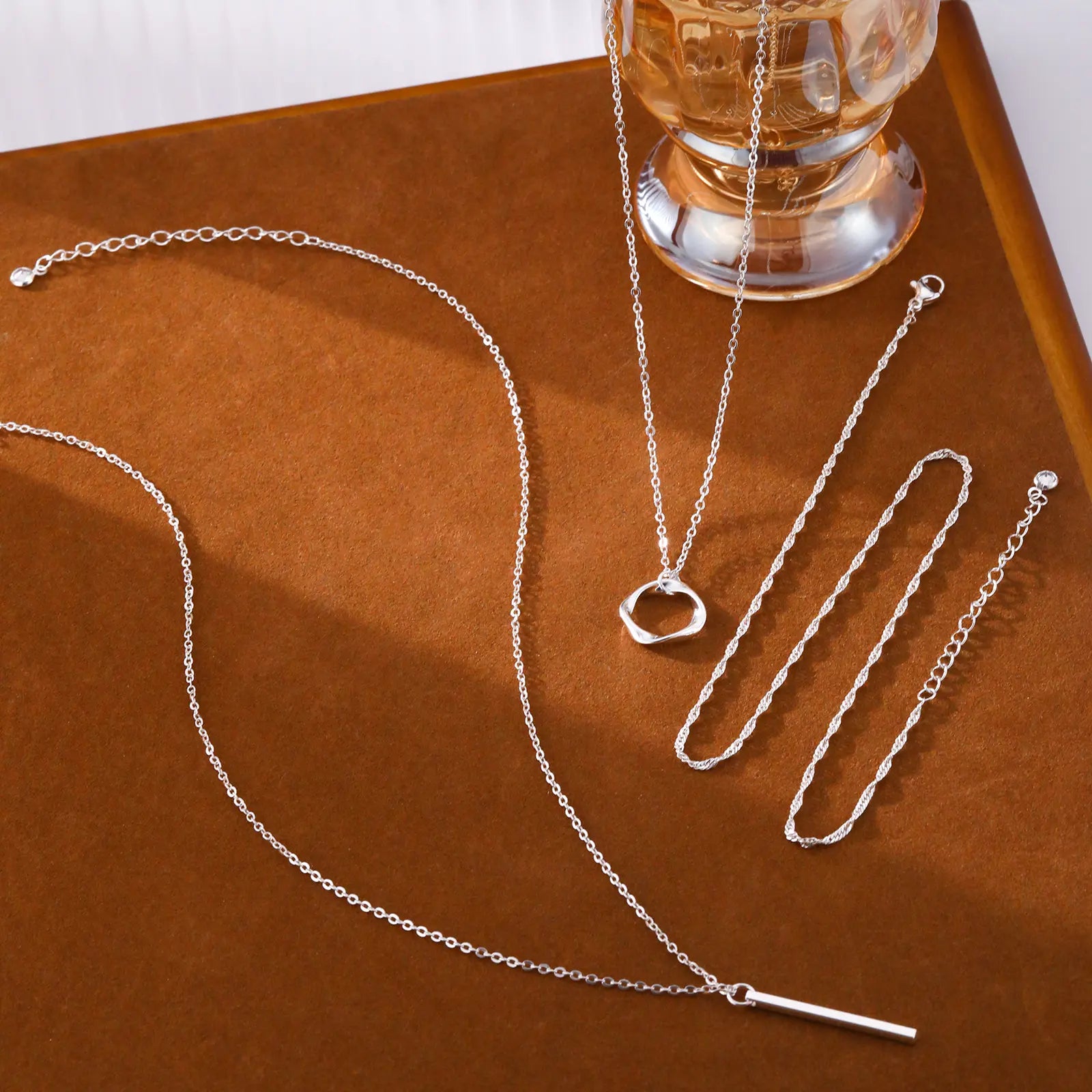 Dainty Layered Silver Pendant Necklaces