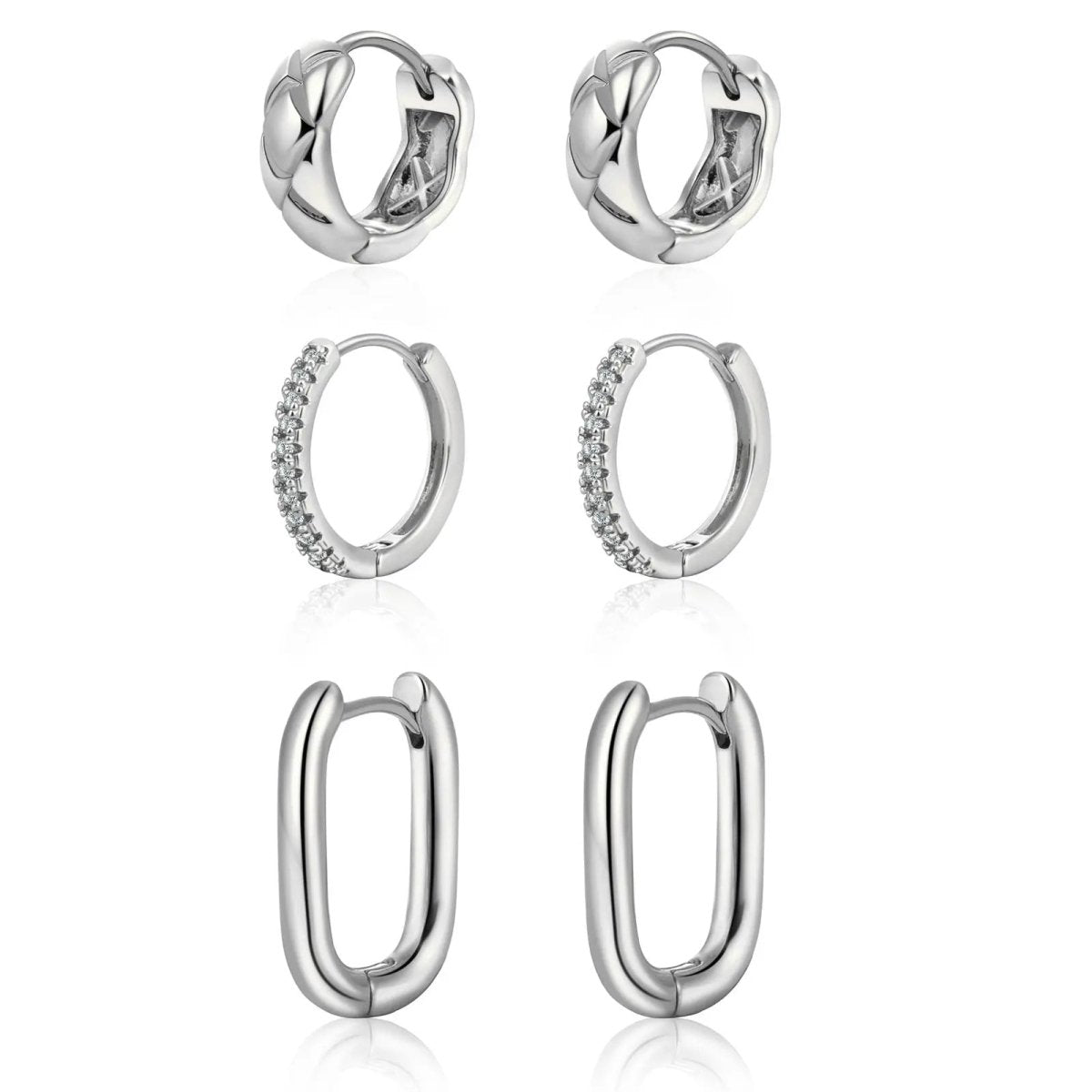 3 Pairs Twisted Chunky Hoop Earrings - KYERLYN