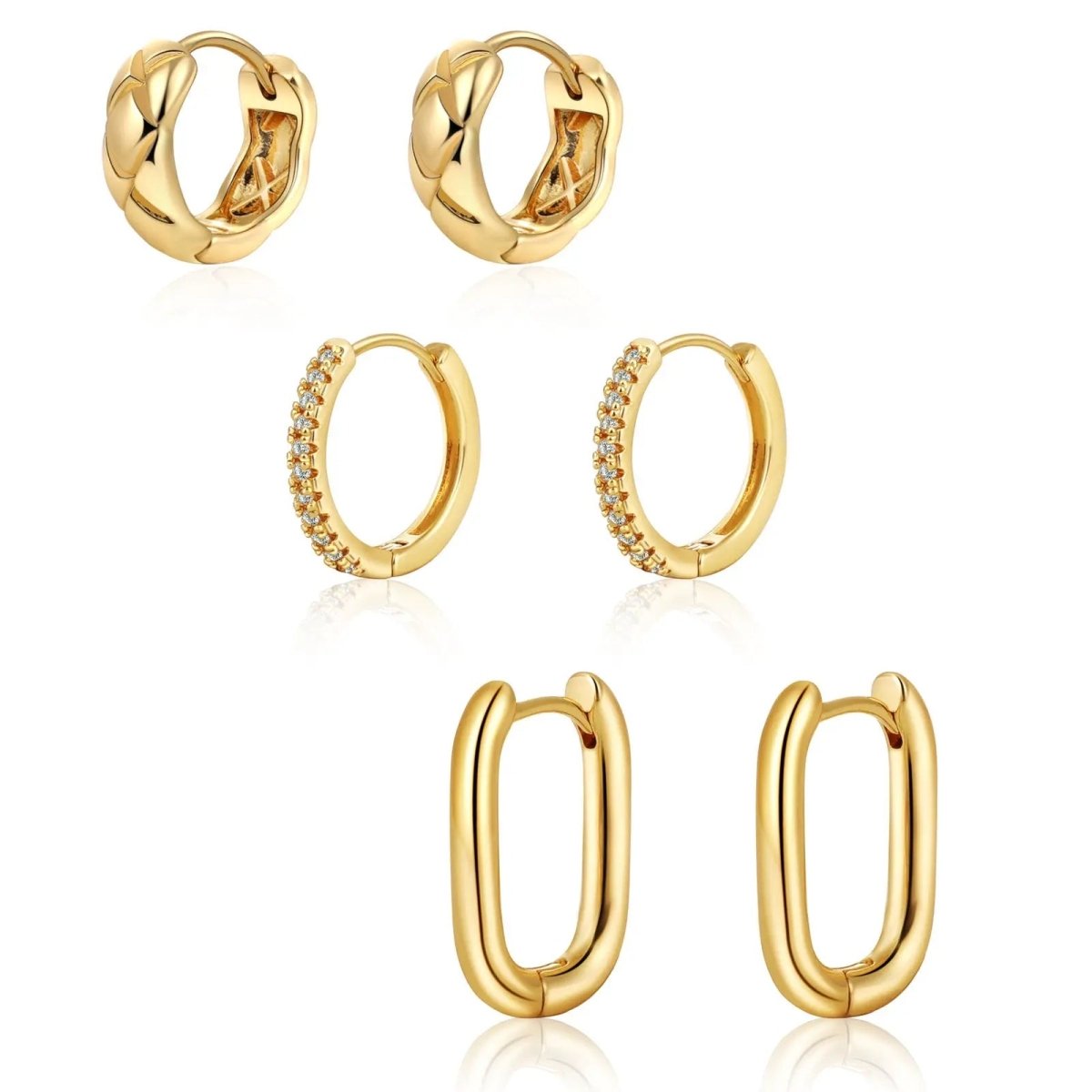 3 Pairs Twisted Chunky Hoop Earrings - KYERLYN