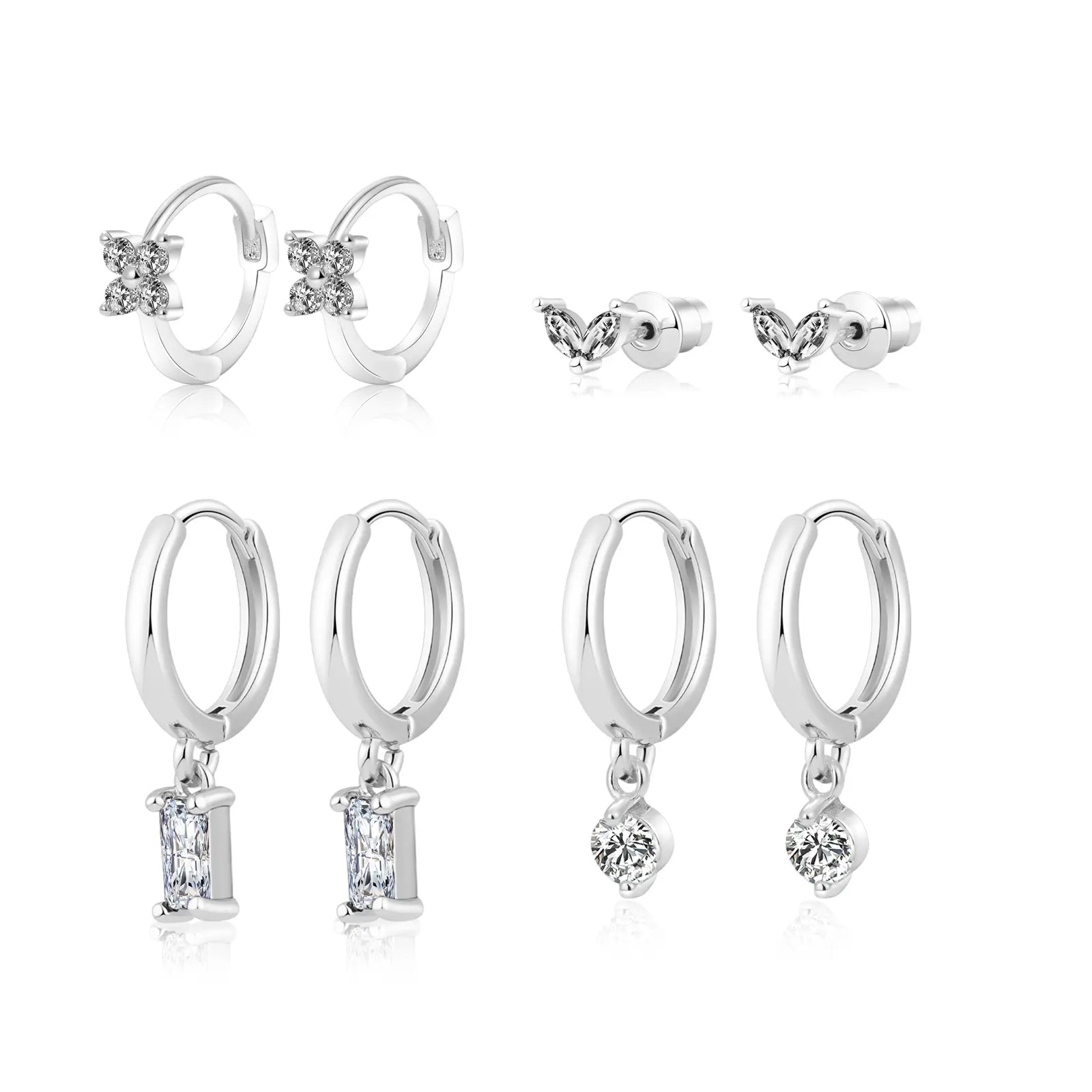 Leaf Diamond Huggie Earrings Set