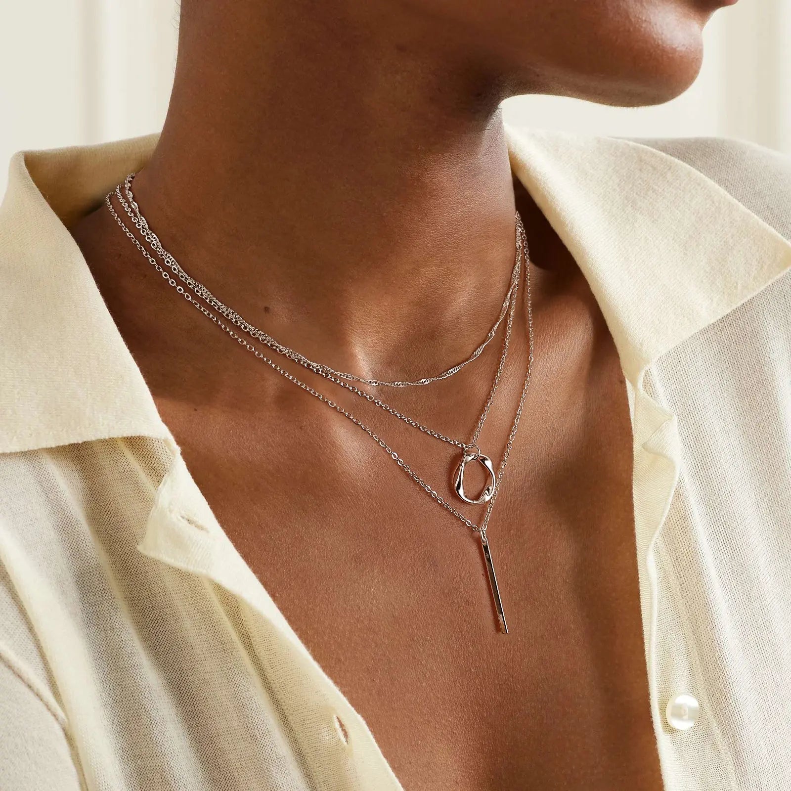 Dainty Layered Silver Pendant Necklaces