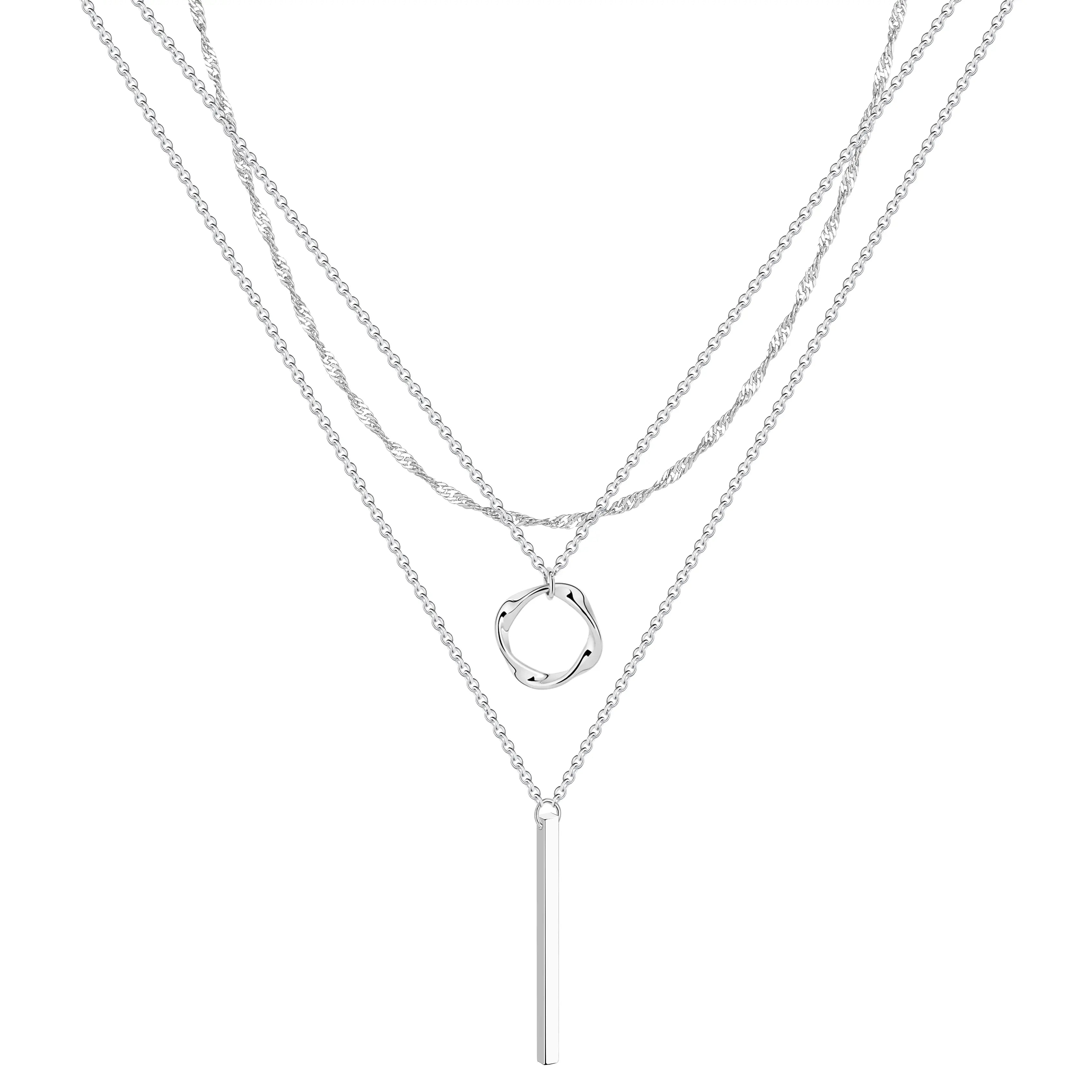 Dainty Layered Silver Pendant Necklaces