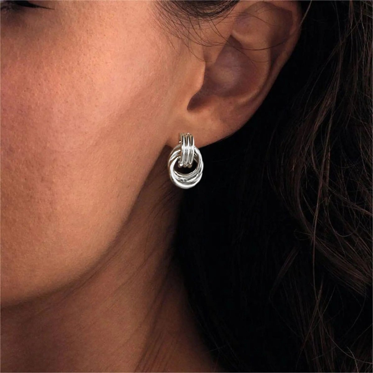 Chunky Hoop Knot Dangle Drop Stud Earrings - KYERLYN