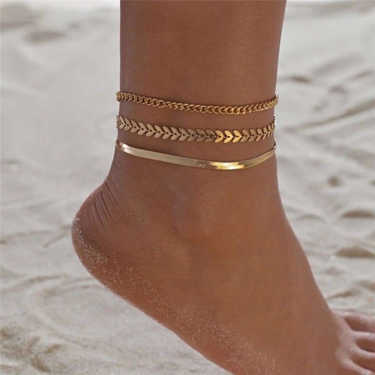 Dainty Cuban Fishbone Herringbone Anklet - KYERLYN