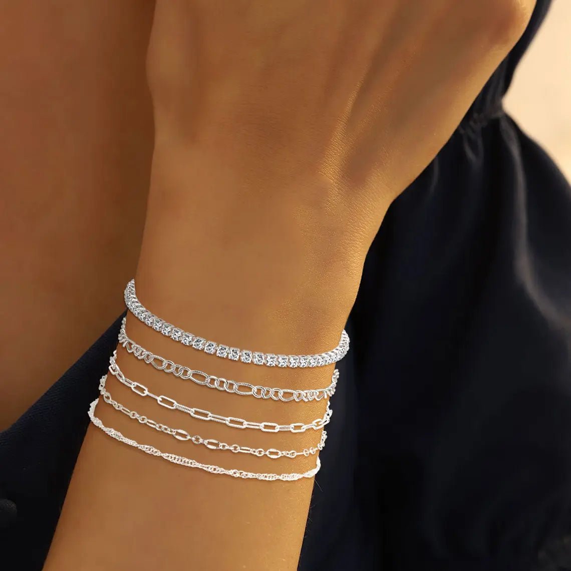 Kyerlyn 14K Silver Dainty Bracelet Stack - KYERLYN