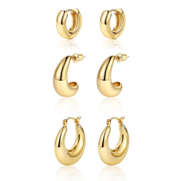 Kyerlyn 3 Pairs Chunky Hoop Earrings Set - KYERLYN