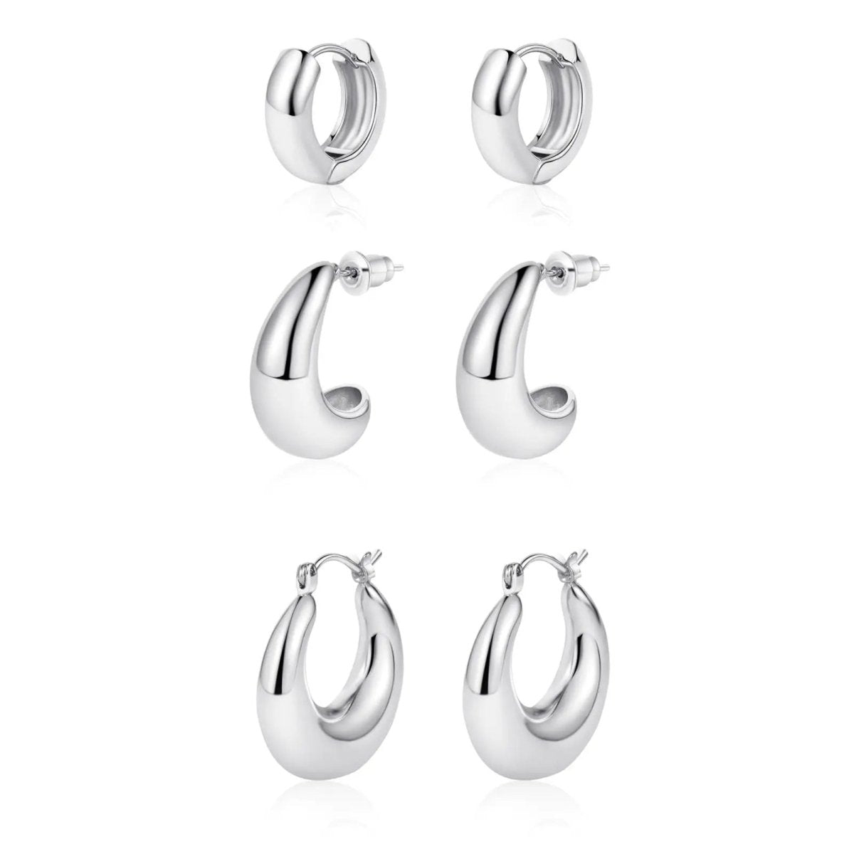 Kyerlyn 3 Pairs Chunky Hoop Earrings Set - KYERLYN