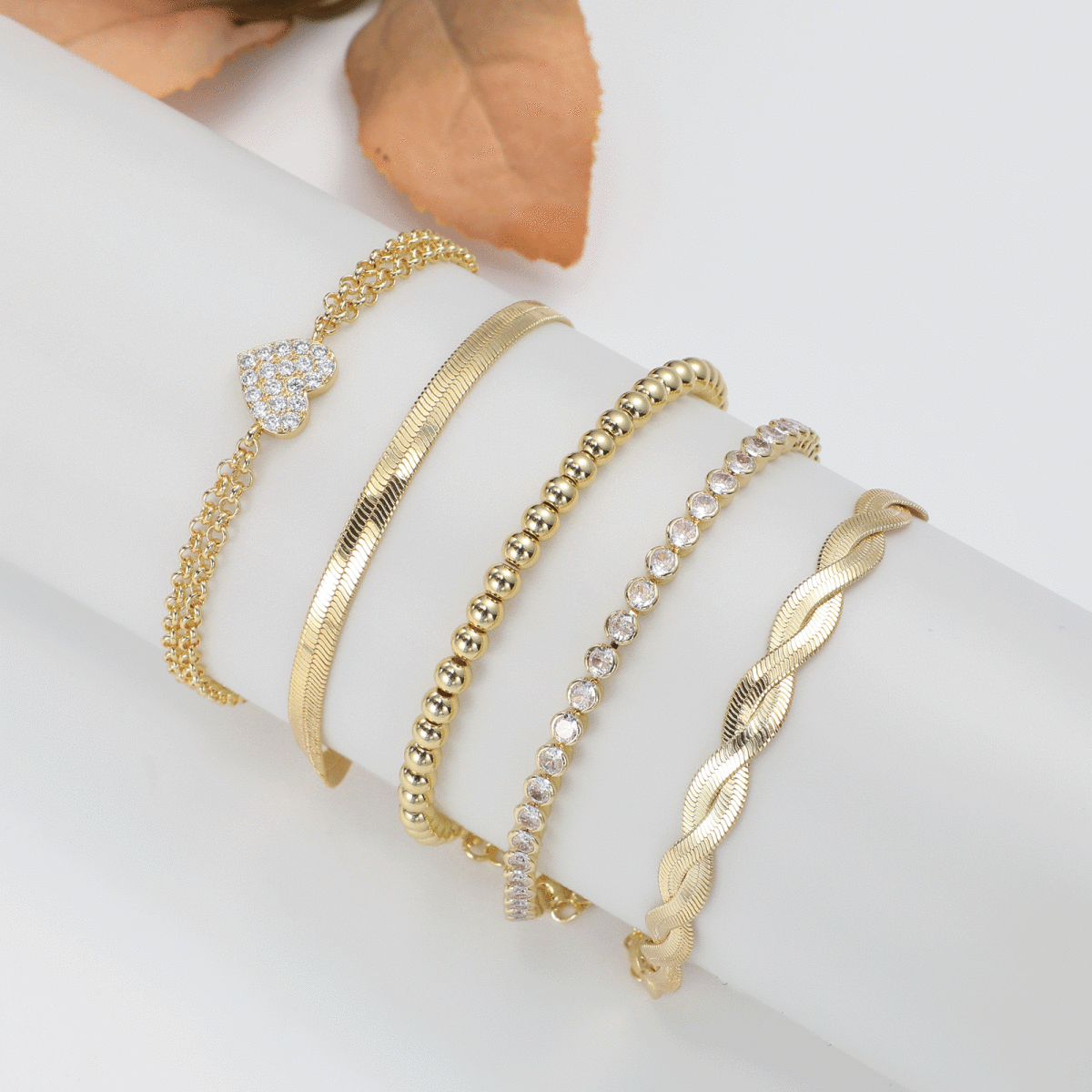 Kyerlyn Dainty Gold CZ Heart Bracelets Stack - KYERLYN