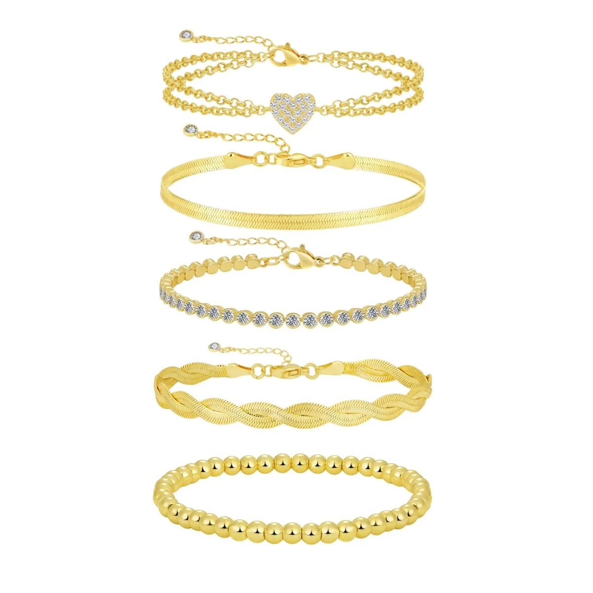 Kyerlyn Dainty Gold CZ Heart Bracelets Stack - KYERLYN