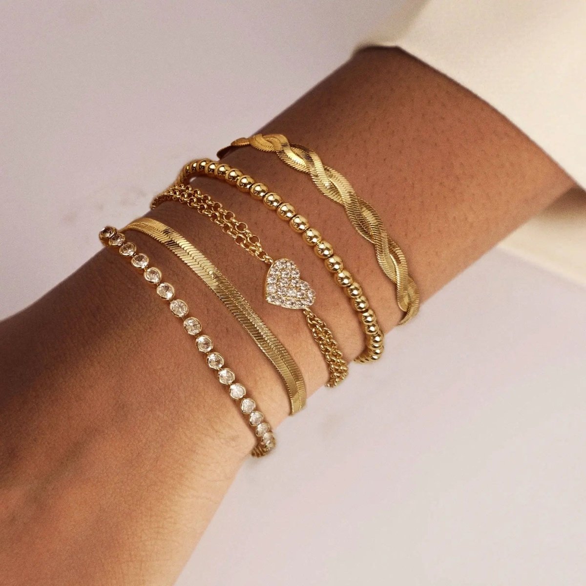 Kyerlyn Dainty Gold CZ Heart Bracelets Stack - KYERLYN