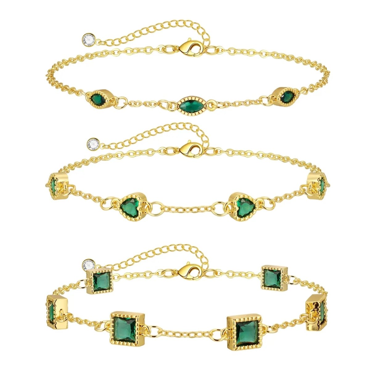 Kyerlyn Dainty Green CZ Bracelets Stack - KYERLYN