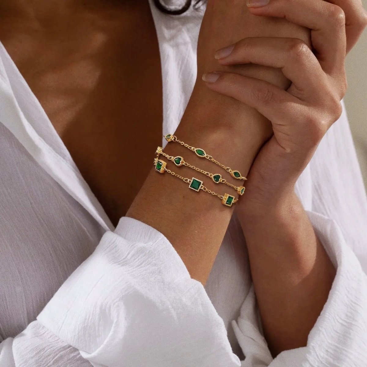 Kyerlyn Dainty Green CZ Bracelets Stack - KYERLYN