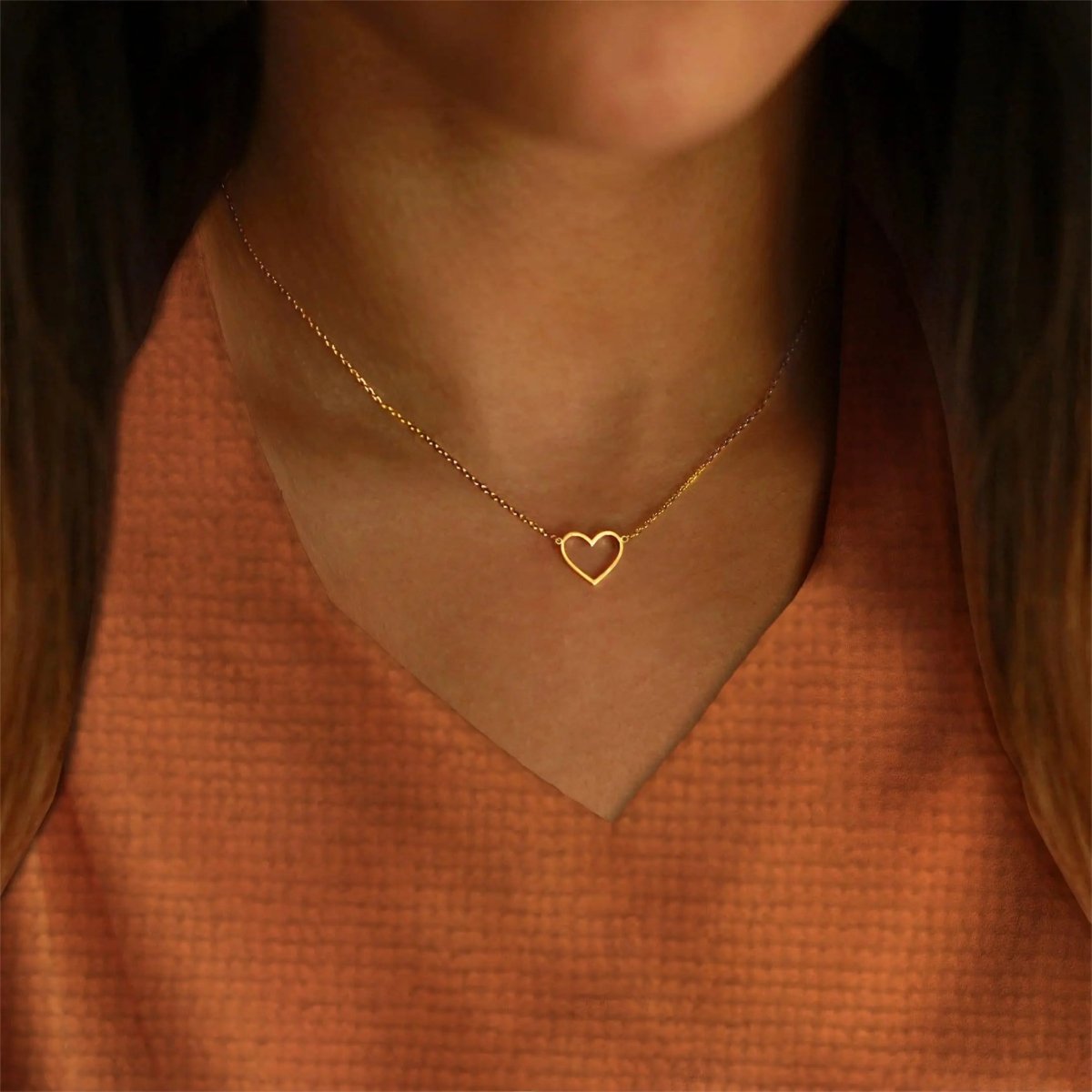 Kyerlyn Gold/Silver Hollow Heart Necklaces - KYERLYN