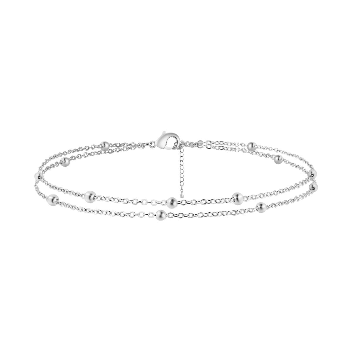 Kyerlyn Layered Silver Bead Ankle Bracelets - KYERLYN