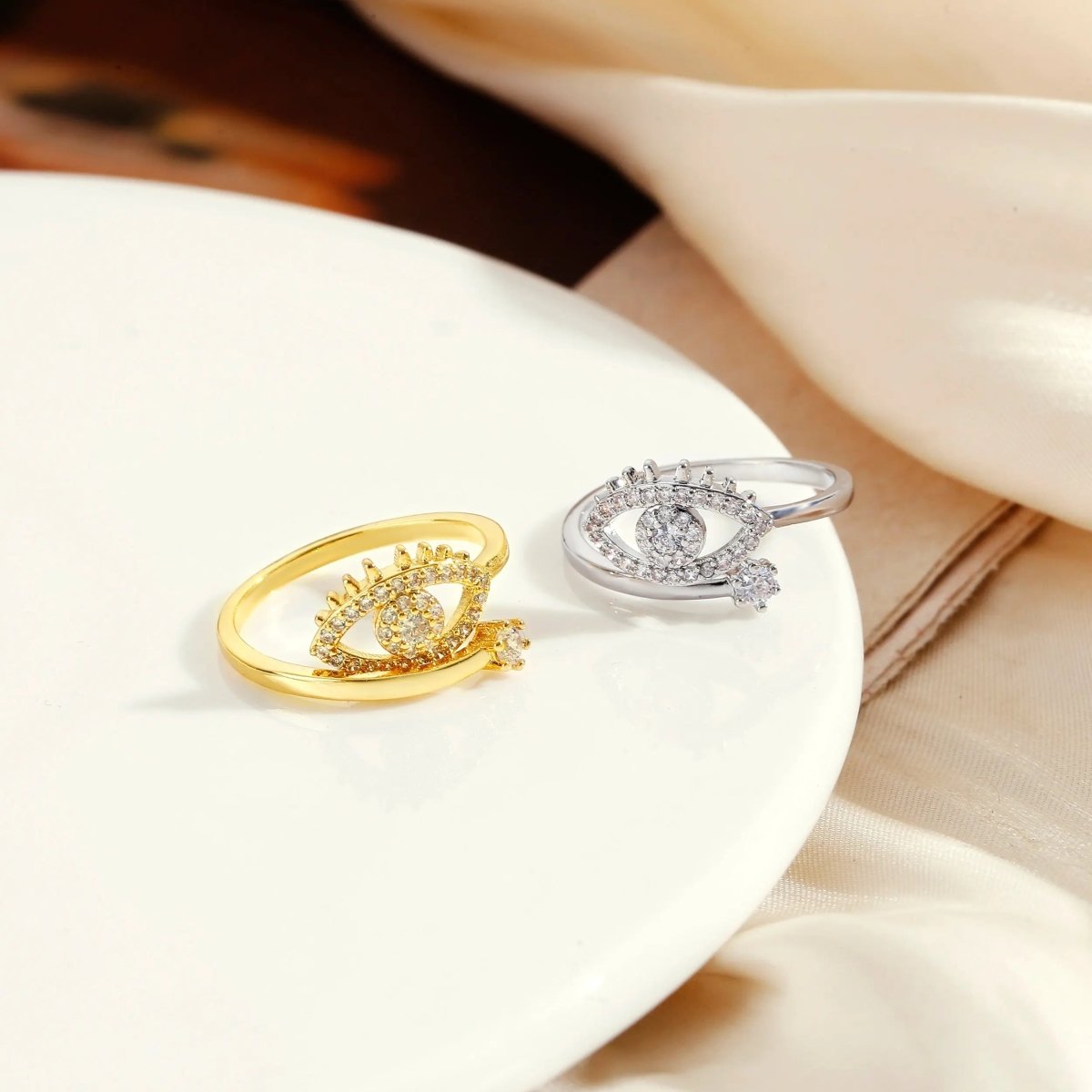 Kyerlyn Silver/Gold CZ Adjustable Opening Rings - KYERLYN