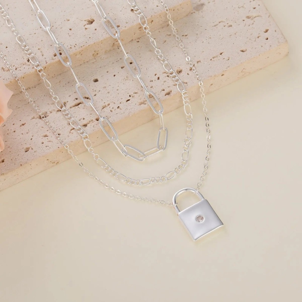 Kyerlyn Sliver Layered Lock Necklaces - KYERLYN