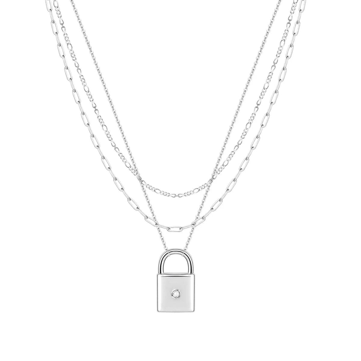 Kyerlyn Sliver Layered Lock Necklaces - KYERLYN