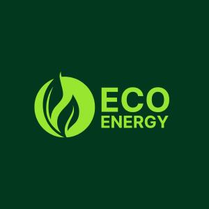 ECO ENERGY logo with green leaf design on dark green background.