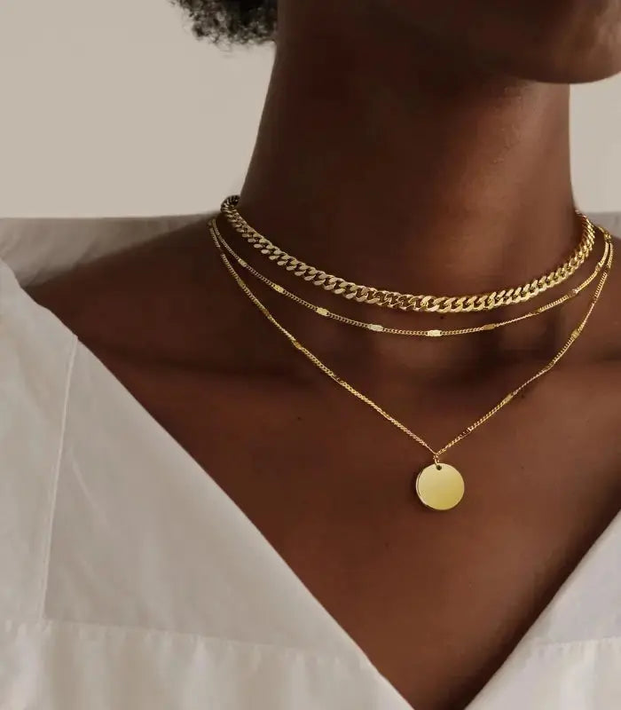 Black Women Wearing Kyerlyn Layered Pendant Gold Necklace